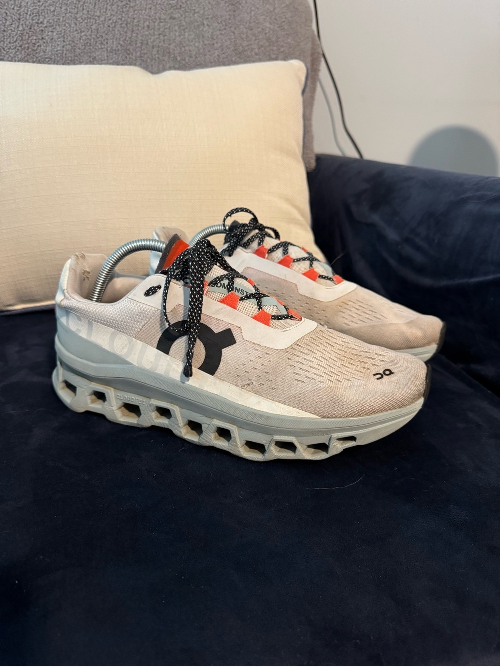 On Cloud Monster Men's Running Shoes in Beige and Gray with Black Logo